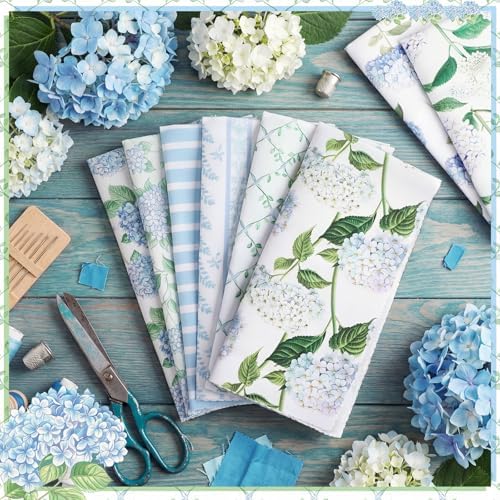 Hahafelt 10 Pcs Hydrangea Quilting Fabric Bundles 20 x 20 Inch