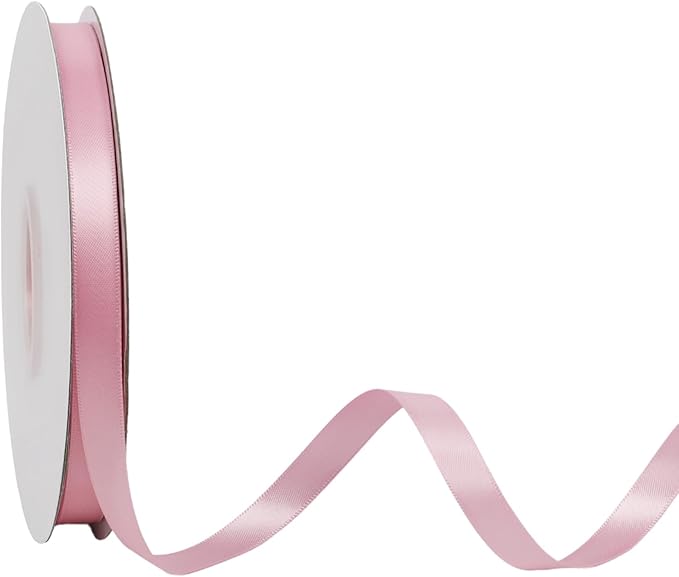 LaRibbons 3/8 Inch 50 Yard Double Faced Satin Ribbon, Rose Pink Small Satin by LaRibbons
