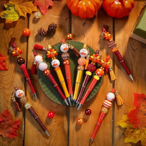Jutom 12 Thanksgiving Bead Pens DIY Kit 50 Beads 12 Tassels Turkey Pendants