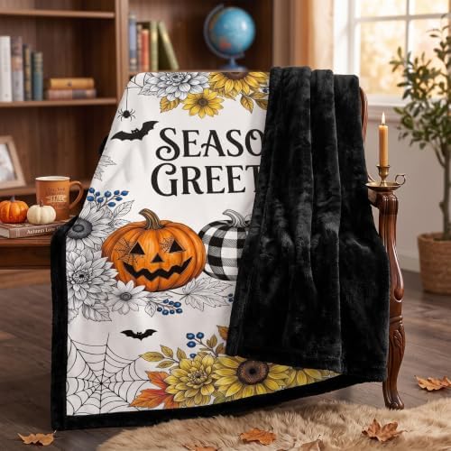 Color Your Seasonal Greetings Blanket Kit, DIY Fall Halloween Pumpkin Coloring Fleece Throw with 24 Fabric Markers, Arts & Crafts Gift for Kids Teens Adults (DIY Pumpkin)