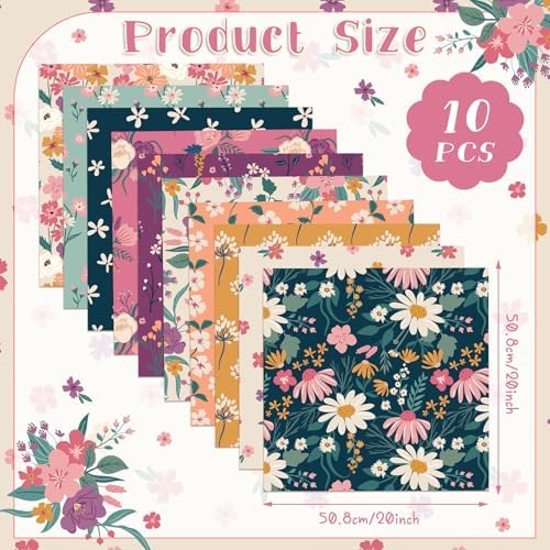 Hahafelt 10 Pcs Fall Vintage Floral Quilting Fabric Bundles 20 x 20 Inch