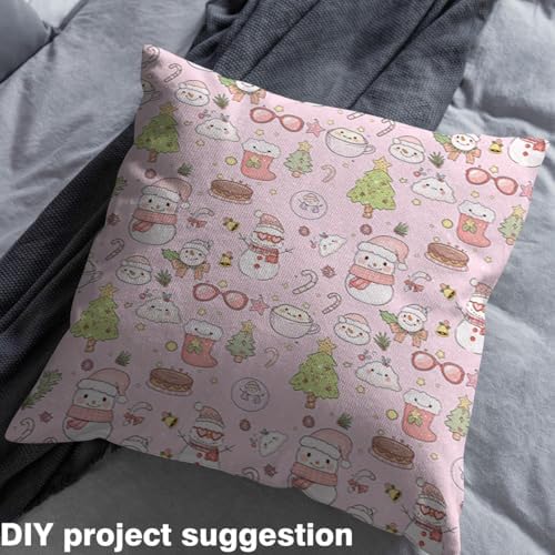 jejeloiu Merry Christmas Fabric by The Yard Kawaii Snowman Upholstery Fabric for Sewing Crafting Xmas Tree Waterproof Indoor Outdoor Decor for Home DIY Projects 2 Yards