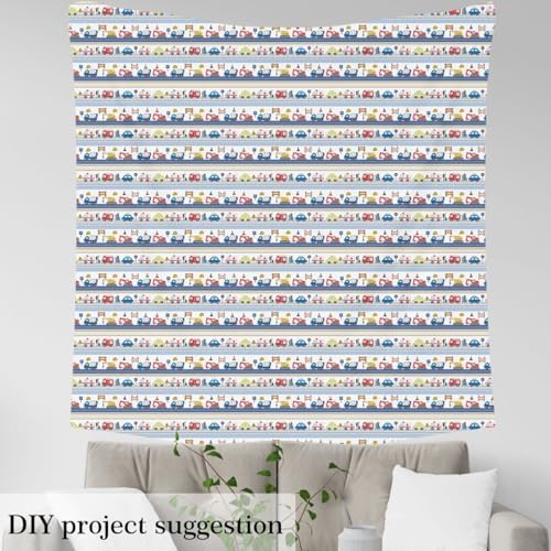 Castle Fairy Cartoon Vehicles Decorative Fabric by The Yard Ambulance Fire Engine Fabric for Chair Sofa DIY Projects Construction Vehicle Soft Polyester 5 Yard,180" Lx59 W Blue Red Yellow