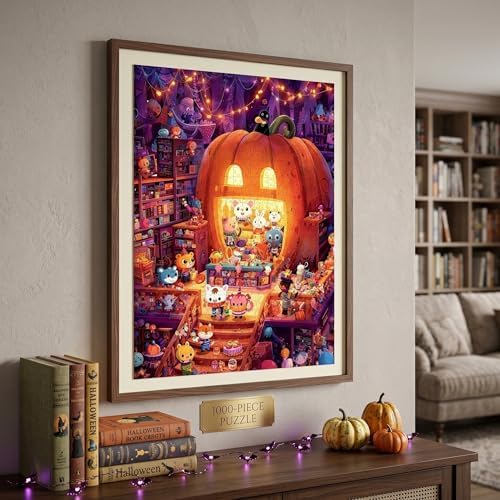 1000 Piece Puzzle for Adults, Cute Pumpkin Bookstore Party