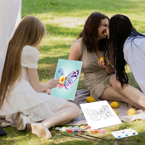 Dinifee 6 Pack Pre Drawn Canvas 8x10 Paint Kit for Adults, Butterfly