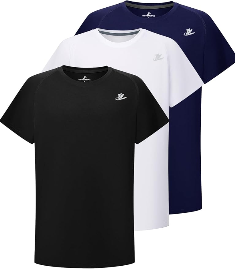 DEVOROPA Youth Boys Compression Shirt Long/Short Sleeve Football Baseball Undershirt Quick Dry Kids Sports Baselayer Crewneck