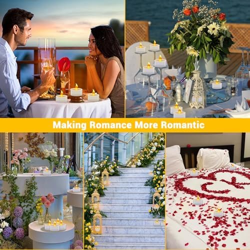 Battery Operated Tea Lights (24 Pack), Realistic Flickering Flameless Candles (200+ Hours), Soft Amber Glow for Home Decor, Dinner Party, Mother's Day & Relaxation (Warm Yellow)