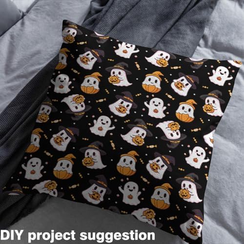 Feelyou Happy Halloween Soft Flannel Fabric by The Yard Kids 5 Yards Black Cute Ghost Upholstery Fabric for Boys Pumpkin Candy Spooky Trick or Treat for Home DIY Projects, Indoor Decor