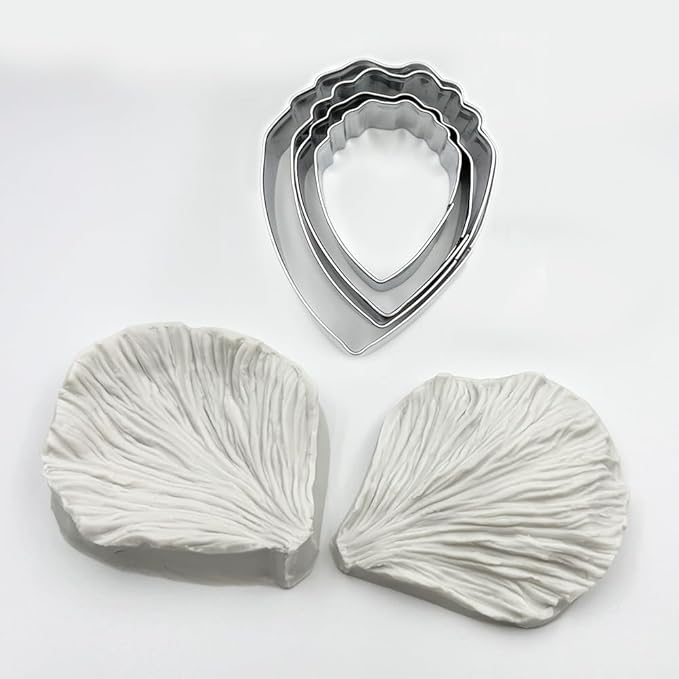 4pcs Stainless Steel Peony Cutter 2pcs Gumpaste Peony Silicone Veining Mold Gum - Image 4