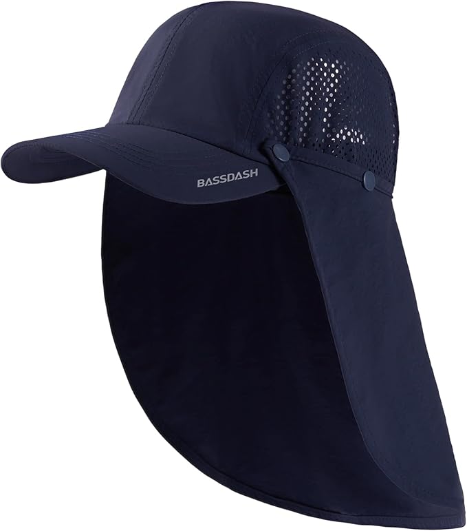 BASSDASH UPF 50+ Foldable Fishing Hat Baseball Cap with Removable Neck Flap Portable for Men Women Golf Hiking