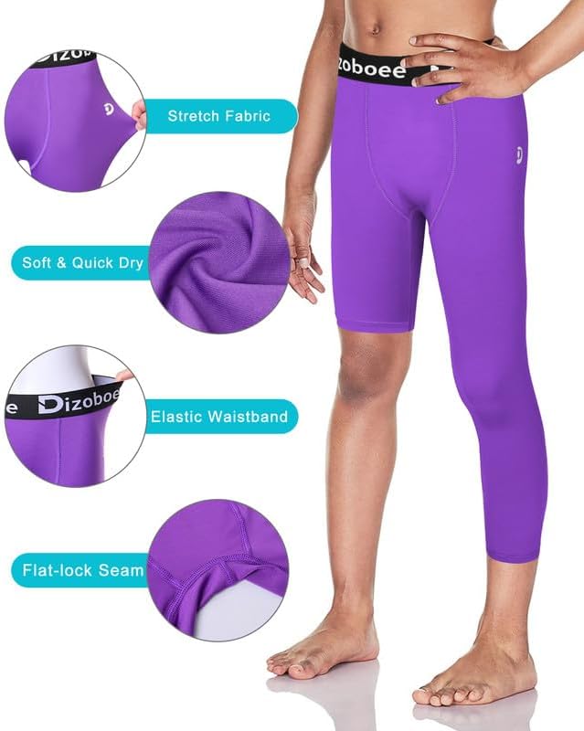 Youth Boys Compression Pants One Leg 3/4 Athletic Leggings for Sports Kids Basketball Tights Football Baseball Pants