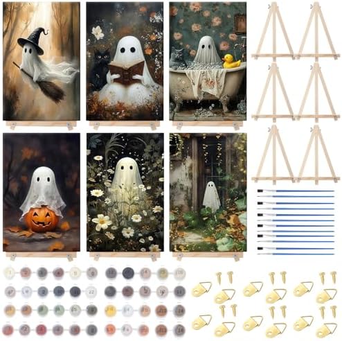 YooNotee 6 Pack Halloween Paint by Numbers with Easels Brushes, Ghost