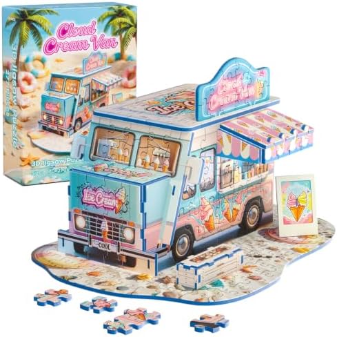 3D Puzzle for Adults, Ice Cream Van Miniature Model Kit with 277 Pieces, DIY Building Craft Kit, Colorful Summer Beach Decoration Display, Home Decor Gift for Teens Family & Friends