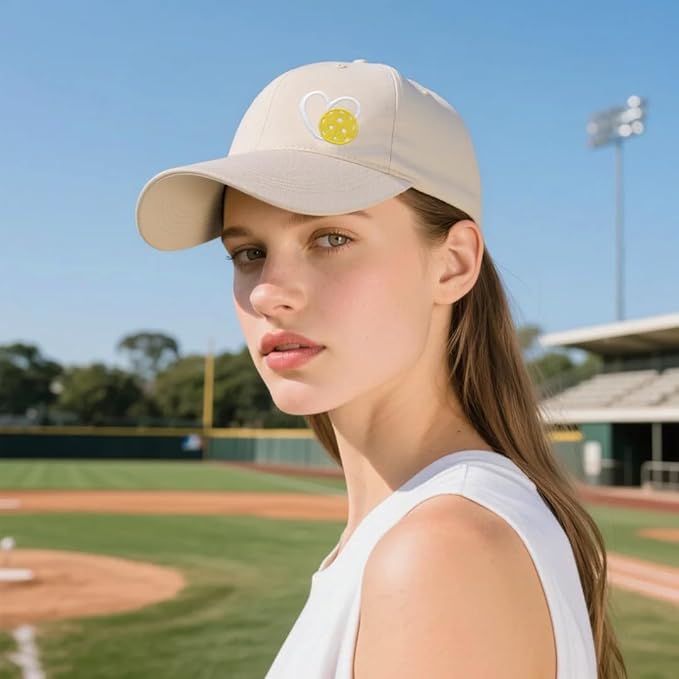 Pickleball Hat for Women Men, Adjustable Embroidered Heart Pickleball Baseball Cap