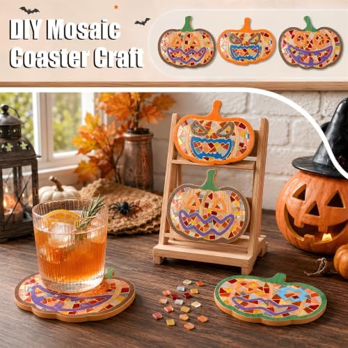6PCS DIY Glass Mosaic Tiles for Crafts, Mixed Color, Halloween Pumpkin