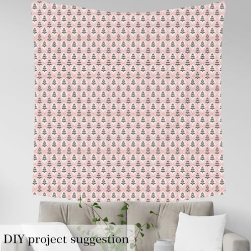 JEJELOIU Christmas Tree Fabric by The Yard Xmas Theme Upholstery Fabric for Sewing Crafting Pink Grid Waterproof Indoor Outdoor Decor for Home DIY Projects 10 Yards