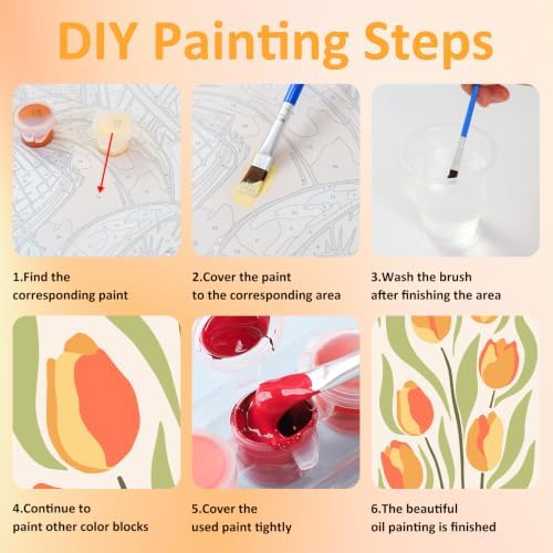 Mandun 3 Pack Paint by Numbers Kit for Adults with Frame, Easy Flower Paint by Numbers, Adult Gift Craft Kits 7.8x11.8 Inch with Frame and Easel