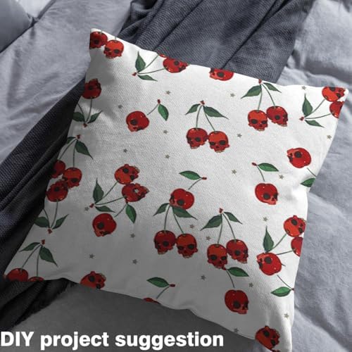 Feelyou Halloween Theme Soft Flannel Fabric by The Yard 5 Yards Kids Skull Pattern Upholstery Fabric for Boys Girls Pink Red Cherry-Shaped Skull Bones Print for Home DIY Projects, Indoor Decor