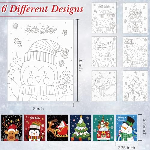Dinifee 6 Pack Pre Drawn Canvas for Painting Pre Printed Canvas Kit 8 x 10 Inch Stretched Cotton Paint and Sip Set for Adults Couple Party Graduation Summer Date Night(Christmas Eve)