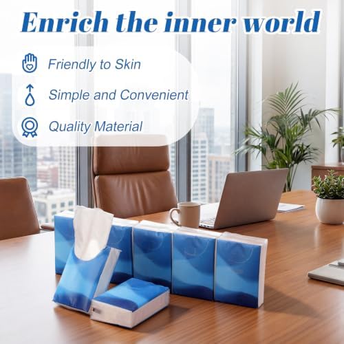 Outus 50 Pack Blue Wave Travel Size Pocket Tissues 400 Sheet Total