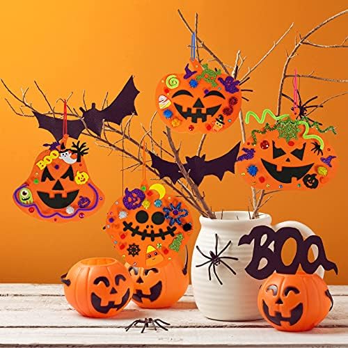 Winlyn 30 Kits Fall Halloween Pumpkin Decorations DIY Pumpkin Craft Kits Foam Pumpkin Shapes with Halloween Stickers Jack-O'-Lantern Face Stickers for Kids Gift Favors Art Project Classroom Activity