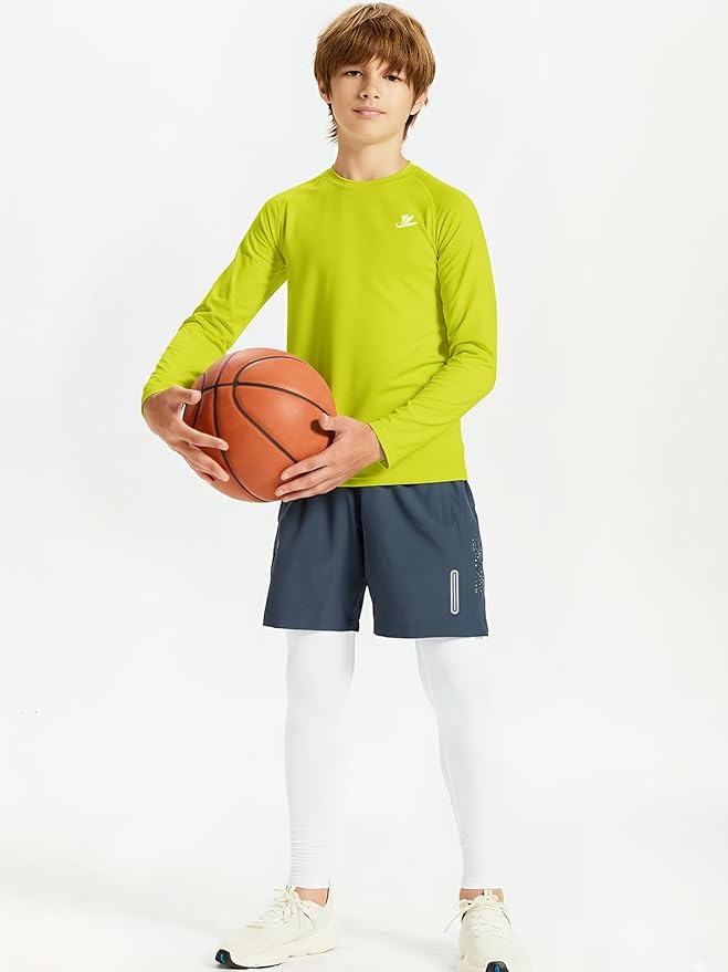 DEVOROPA Youth Boys Compression Shirt Long/Short Sleeve Football Baseball Undershirt Quick Dry Kids Sports Baselayer Crewneck