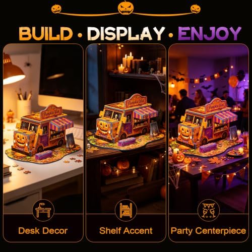 Halloween 3D Puzzle for Adults, Pumpkin Van Miniature Building Kit, DIY Craft Model Kit, Spooky Halloween Festival Decoration Display, 3D Paper Puzzle Home Décor Gift for Teens Family & Friends