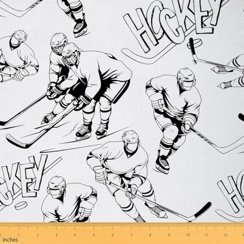 Feelyou Ice Hockey Fabric By The Yard, Ice Sports Games Upholstery Fabric for Chairs, Hockey Player Decorative for Home DIY Projects, 10 Yards, White
