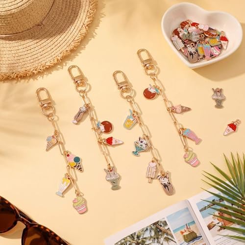 Tondiamo 266 Pcs Ice Cream Party Favor DIY Keychain Making Kit Summer Party Charm Jewelry Making Craft with 120 Charm 20 Keychain Clips 120 Jump Ring 25 Extender Chain Plier for Women Gift