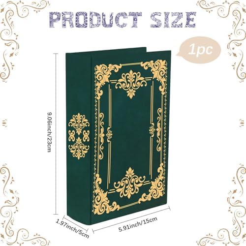 Vintage Book Trinket Box Faux Book Storage Box Dark Green 9.1 x 5.9 x 2 Inch Rustic Storage Organizer for Jewelry Trinket Wedding Memories Hobby Keepsake Photos Home Office Decoration