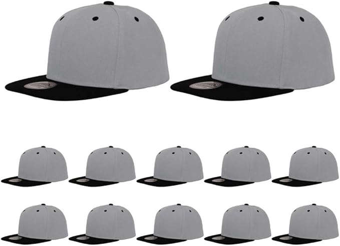 ZH Plain Flat Brim Snapback Baseball Caps Adjustable Blank Baseball Caps Wholesale 12 Pack