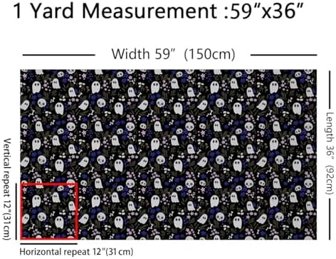 Feelyou Halloween Theme Soft Flannel Fabric by The Yard 5 Yards Kids Cute Ghost Sugar Skull Upholstery Fabric for Boys Girls Kawaii Bone Flower Floral for Home DIY Projects, Indoor Decor