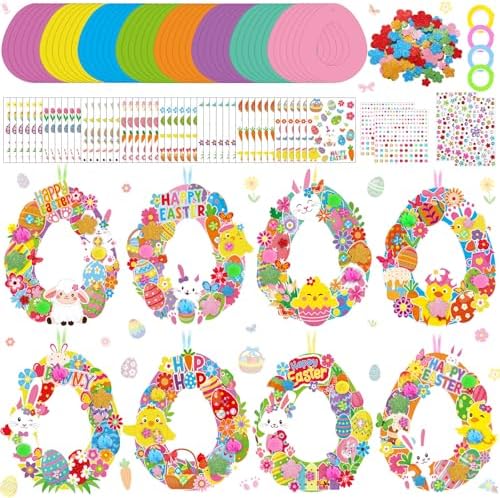 Hollowfly 48 Sets Easter Wreath Craft Kits DIY Paper Ornaments Stickers