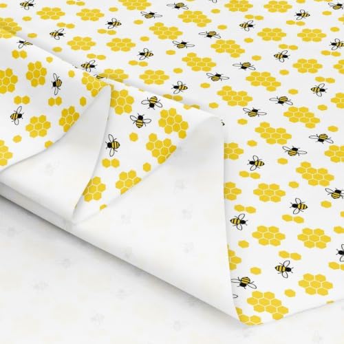 Bee Upholstery Fabric for Chairs Cute Honeybee Honey Beehive Fabric by The Yard 109"x63", Hexagon Honeycomb Beetles Outdoor Fabric