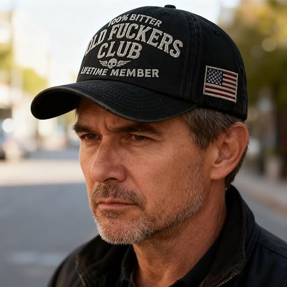 Old Fuckers Club-Vintage Baseball Cap, Hand-Embroidery Adjustable Wash Old Fuckers Club100% Bitter Lifetime Member Hat