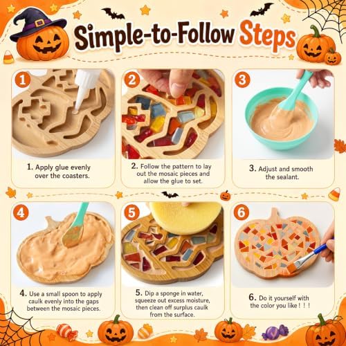 6PCS DIY Glass Mosaic Tiles for Crafts, Mixed Color, Halloween Pumpkin