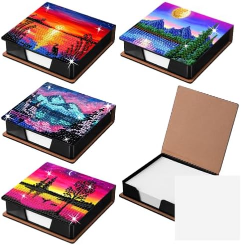 Saillong 4 Pcs Starry Sky Diamond Painting Note Box Kit Sticky Note Holders