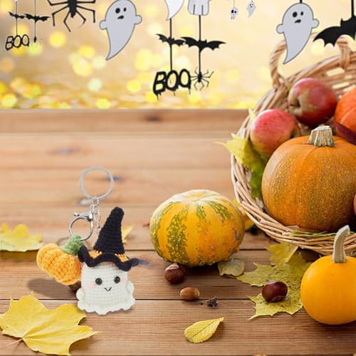 ORIGACH 4 Pcs Halloween Ghost and Mini Pumpkin Crochet Kit for Beginners, DIY Crochet Kit for Adults, Complete Crochet Keychain Set with Step by Step Video Tutorial for Halloween Parties Gatherings