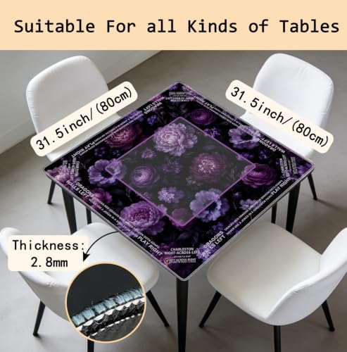Dark Purple Floral Mahjong Mat 31.5x31.5Inch
