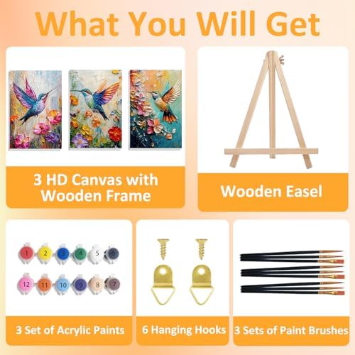 Mandun Hummingbird Paint by Numbers Kit for Adults, 3 Pack, 7.8x11.8 inch