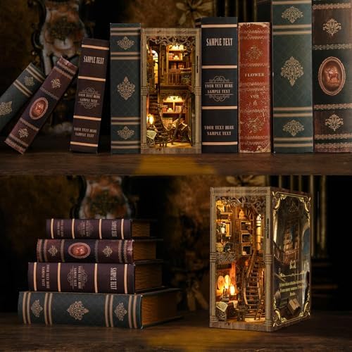 Magic Retro Library Bookend - 3D Wooden Bookshelf Decor with LED Lights for Vintage Study Room