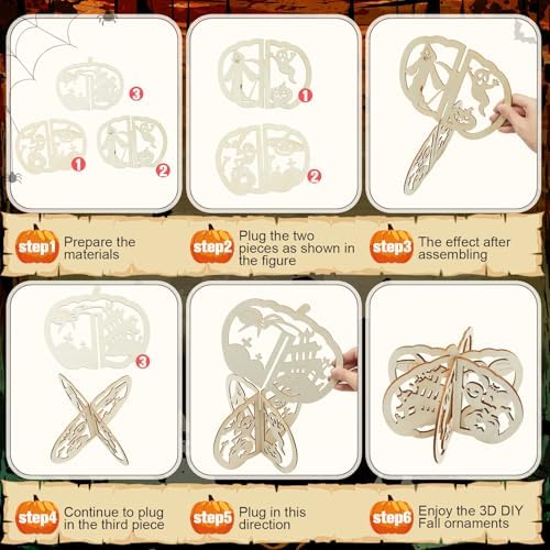 Yalikop 72 Pcs Halloween Kids Wood Crafts, 7.9 x 6.7 in, Ghost Pumpkin Cat