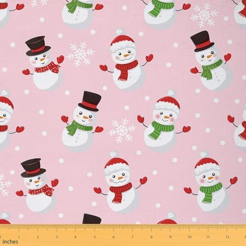 JEJELOIU Snowflake Fabric by The Yard Kawaii Xmas Snowman Upholstery Fabric Merry Christmas Waterproof Indoor Outdoor Decor for DIY Sewing Craft Projects 3 Yards