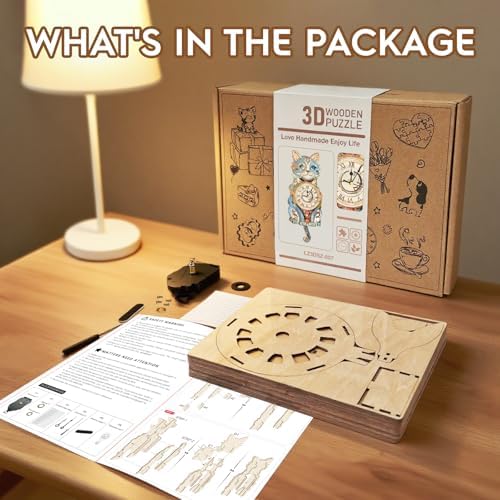 3D Puzzles for Adults Wooden DIY Cat Clock Puzzle Adult Crafts