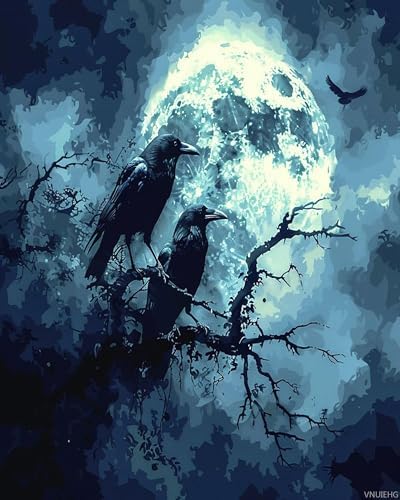 VNUIEHG Paint by Numbers Kit for Adults Beginners Night Moon Crow Bird Acrylic Adult Paint by Number Kits on Canvas Digital Oil Number Painting Kits for Home Decor Gift 16"x20"