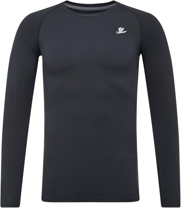 DEVOROPA Youth Boys Compression Shirt Long/Short Sleeve Football Baseball Undershirt Quick Dry Kids Sports Baselayer Crewneck