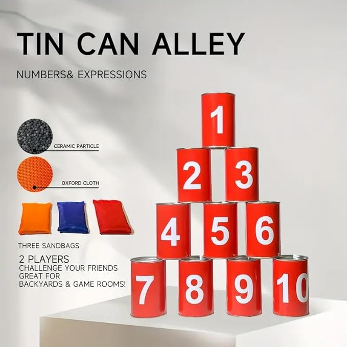 13 Carnival Can Games Bean Bag Toss Carnival Games, Including 10 Tin Cans and 3 - Image 3
