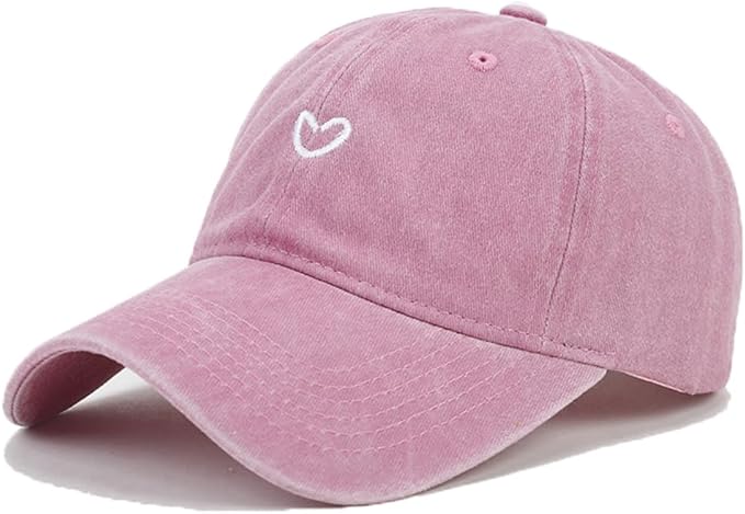 Cute Heart Hats for Women Vintage Washed Cotton Embroidered Baseball Cap Adjustable Low Profile Dad Hat