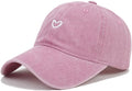 Cute Heart Hats for Women Vintage Washed Cotton Embroidered Baseball Cap Adjustable Low Profile Dad Hat