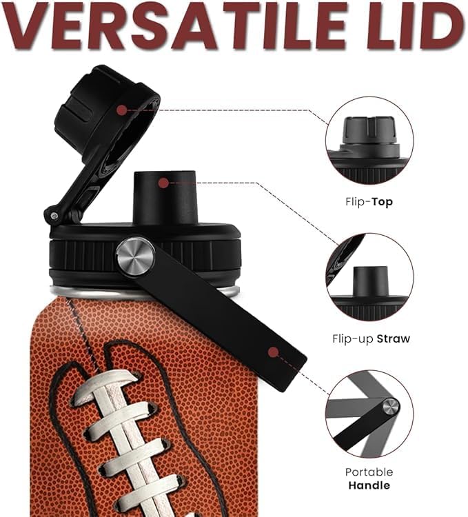 Football Water Bottle 32oz Insulated Stainless Steel Sports Bottle - Football Fans